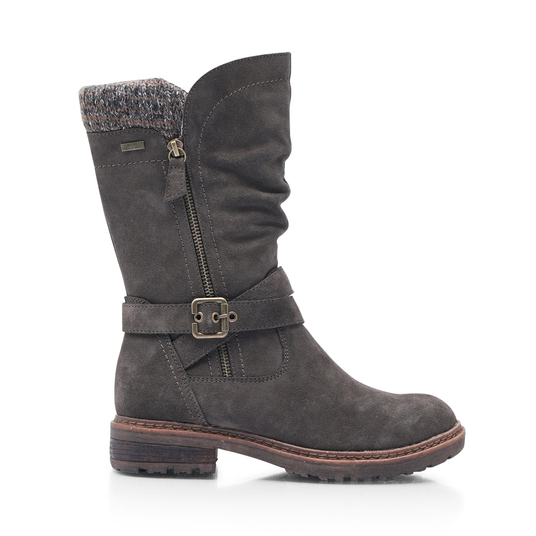 Shrupody Shauna Mid Calf Wide Fit Boot with Sweater and strap detail Shuropody